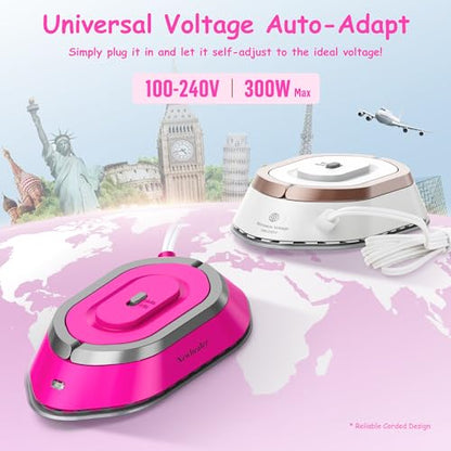 Newbealer Travel Iron Set, 100-240V Mini Dry Iron for Clothes (No Steam) - color: Hotpink