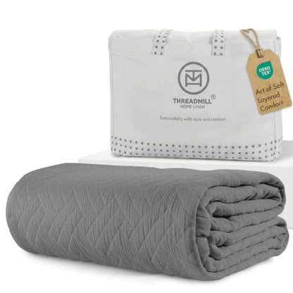 Threadmill Cotton Twin Coverlet Blanket, Jacquard, Dark Grey, 350GSM, 68x90 - color: Classic Dark Grey, size: Twin / Twin-XL