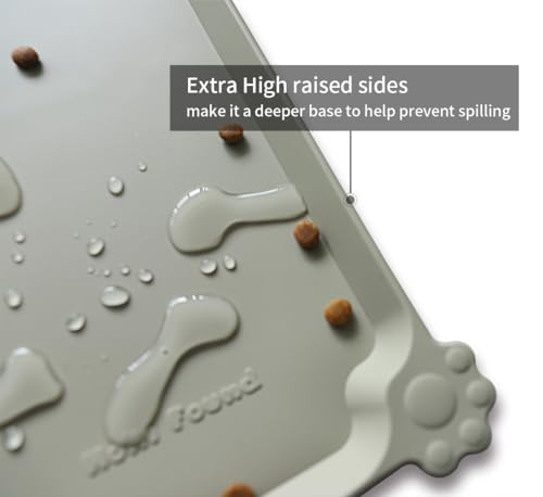 Hoki Found Silicone Pet Food Tray - Non Slip Pet Dog Cat Bowl Placemat - Feeding Mat - Waterproof Dog Cat Food Mats - For Carpet - Cream Green - color: Cream Green, size: 19" x 12"