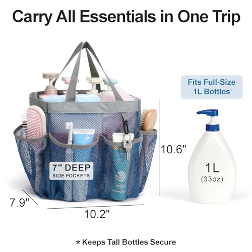 Mesh Shower Caddy Portable - 8 Pockets, S-Hook, Shower Bag for Dorm Camping - color: 1 Pack L Blue, size: L (Classic Dorm Caddy)