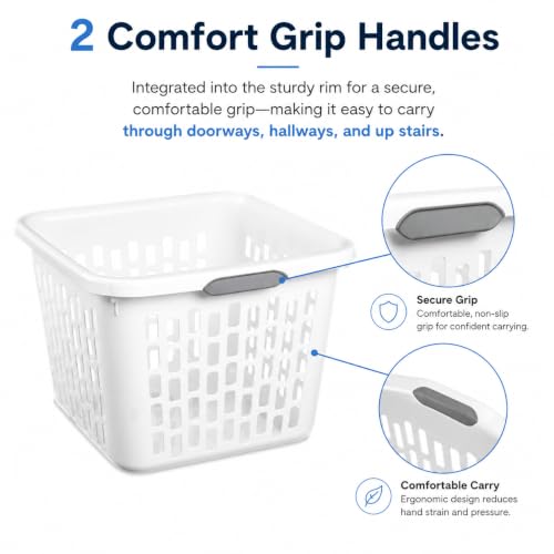 White Laundry Basket 1.5 Bushel Square with 2 Handles - color: White 1.5 Bushel