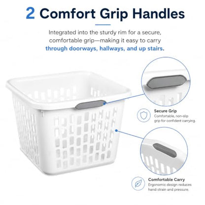 White Laundry Basket 1.5 Bushel Square with 2 Handles - color: White 1.5 Bushel