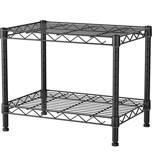 SINGAYE Small Shelves Kitchen Storage Shelf Wire Shelving Metal Adjustable - color: Black, size: 2 Tier 11.6"Dx17.6"Wx12"H