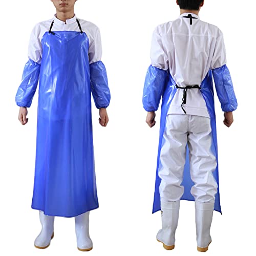 Surblue Waterproof Rubber Vinyl Apron, 47" Plus Size Aprons, Anti-Corrosion Rubber Heavy Duty Apron, Project Industrial Chemical Resistant Work Safe Clothes, Butcher, Dishwashing, Lab Work, Dog Grooming, Cleaning Fish, 1 Pcs Blue Apron, 1Pairs Water Resis