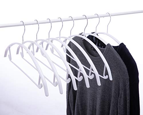 Metal Hangers with Non-Slip Rubber Coating, No Shoulder Bumps, Contour Design with Pants Bar for Sweaters & T-Shirts, White, 16.5 Inch, Pack of 10