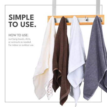 ToiletTree Products Bamboo Stainless Steel Over-the-Door Towel Hooks - Durable Coat, Clothes, and Towel Rack to Use in the Bathroom, Laundry Room, and Closet - 5 Hooks - size: 5 Hook