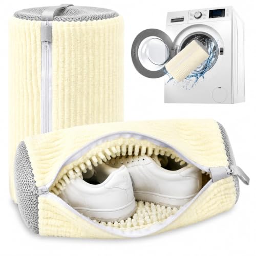 2Pcs Reusable Shoe Washing Machine Bag for Washer and Dryer:Free Up Hands, Prevent Deformation,shoe bag with Zipper Protection Design, Use for all Shoes,Sports Shoes(Cream) - color: B-2Pcs-Cream