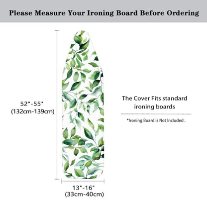 Green Leaves Ironing Board Cover Standard Size 15 x 54 Stain Resistant Fasteners Elastic Edge Ironing Cover - color: Green Leaves