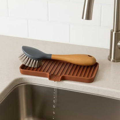 Silicone Soap Dish Tray and Sponge Holder with Drain Chute, Rectangular, Kitchen and Bathroom Sink Organizer (Smoky Blue, 9"x3.5") - color: Smoky Blue, size: (MD) 9"x3.5"