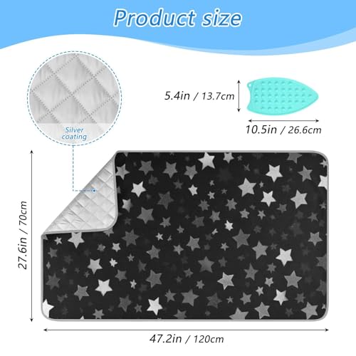 Ironing Mat Portable Ironing Pad Ironing Blanket for Table Top Heat Resistance Double-Side Using Travel Large 47.2 x 27.6 Inch Foldable Lightweight Cute Silver and Gray Stars - color: Cute Silver and Gray Stars
