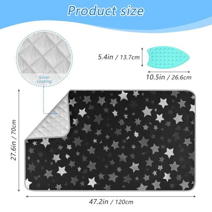 Ironing Mat Portable Ironing Pad Ironing Blanket for Table Top Heat Resistance Double-Side Using Travel Large 47.2 x 27.6 Inch Foldable Lightweight Cute Silver and Gray Stars - color: Cute Silver and Gray Stars