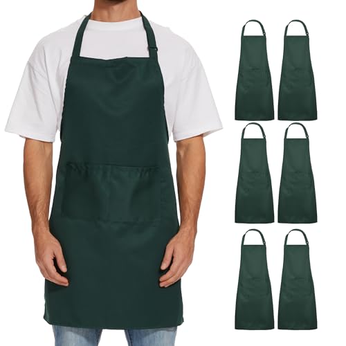 Will Well Kitchen 2 Pack Bib Apron For Men & Women with 2 Pockets - Green - color: 02 - Green, size: 6 Pack