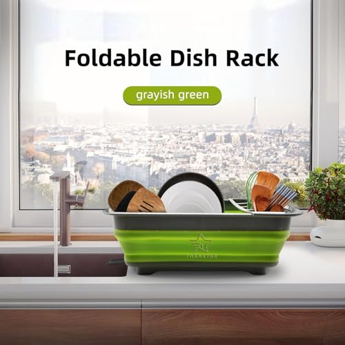 THANSTAR Collapsible Dish Drying Rack for RV Campers Portable Dinnerware Drainer Organizer for Kitchen Travel Trailer-Green - color: Square Green