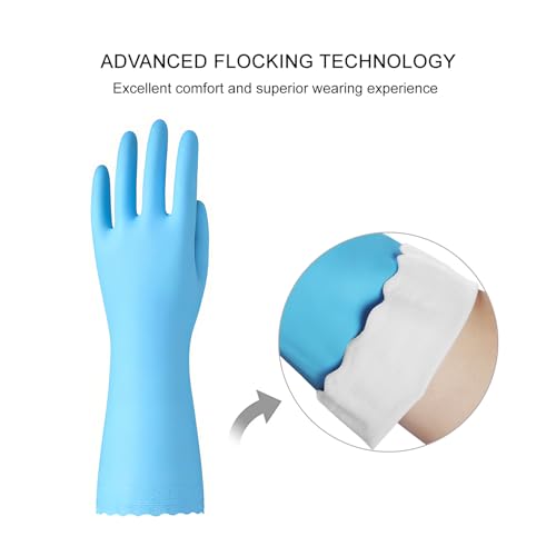 Bamllum Kitchen Cleaning Gloves, Latex-Free, Cotton Flocked Liner, Large - color: Blue+pink+white, size: Large