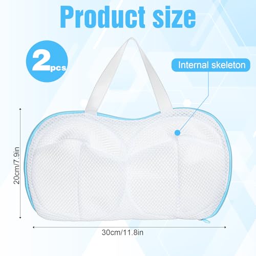 2 Pack Bra Washing Bags for Laundry, Bra Laundry Bag with Handle - color: White and Blue, size: 11.8" x 7.9"