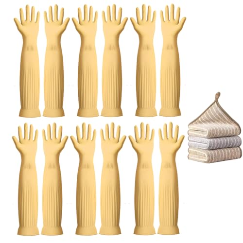 6 - Pair 17.8 - Inch Elbow - Length Reusable Rubber Waterproof Household Cleaning and Kitchen Dishwashing Gloves - Medium Size - color: （pack of 6）, size: Medium