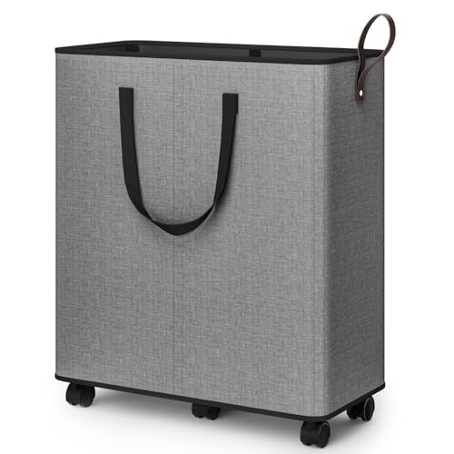 SpaceTrove Rolling Laundry Basket with Wheels, Laundry Hamper, 136L, Grey - color: Grey, size: 136L