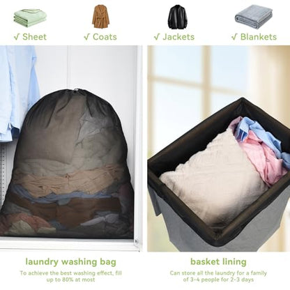 OTraki Ex-Large Mesh Laundry Bags 36x43 Inch Drawstring Laundry Bag 2 Pack Dirty Clothes Mesh Net Bag Heavy Duty Travel Storage Organize Bag for Hotel Beach,Don't Drying, Melting 140-176℉ Black - size: 36 x 43 inch