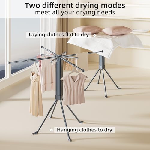 BIREN Clothes Drying Rack Foldable Extending Laundry Rack with 16 Clips Collapsible Clothing Rack Space-Saving Clothing Racks for Hanging Clothes, Indoor, Camping, Balcony, Outdoor - color: Gray