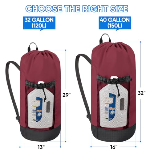 BALEINE 120L Laundry Bag Backpack, 900D Oxford Fabric Large Travel Laundry Bags with Shoulder Straps and 2 Mesh Pockets for College Dorm, Apartment, Laundromat (Red, 120L) - color: Red, size: 120L