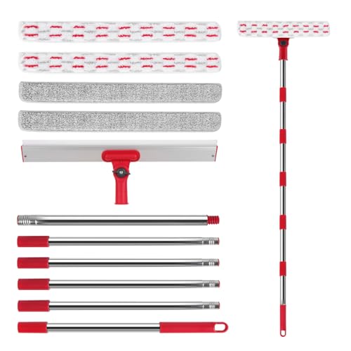 2‑in‑1 Window Squeegee Kit, 86.6" 6‑Section Adjustable Long Handle Window Cleaner with 4 Microfiber Pads,for Indoor & Outdoor High Glass Window Washingg - style: Window Cleaning Kit