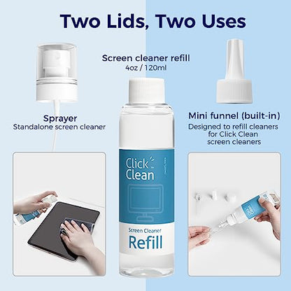 CLICK CLEAN Screen Cleaner Kit with 4 oz Refill, Cloth, Funnel & Sprayer - size: 1 Screen Cleaner Refill Kit