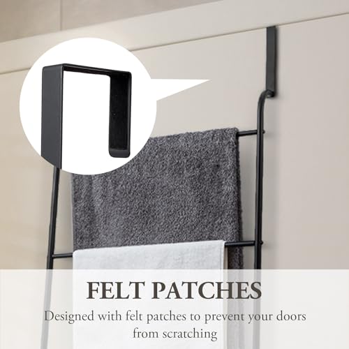 MyGift 3 Tier Over Door Bathroom Towel Rack Matte Black Metal Holder - color: Metal Black
