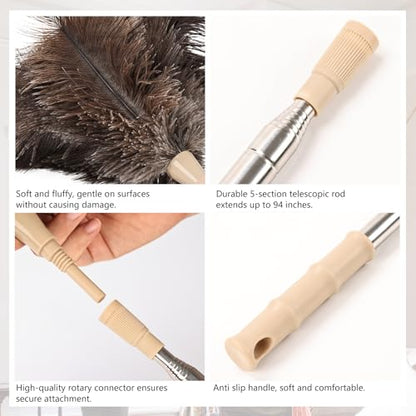 Extendable Ostrich Feather Duster 27-94 Inch, Natural Cleaning Duster Extension Pole Reusable for High Ceilings, Fans, Blinds, Furniture, Interior & Roof Dusting(one Pack) - size: Ostrich Feather