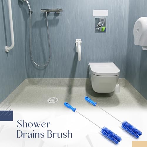 Baderke 2 Pcs Drain Brush Pipe Cleaning Tube Brush, Blue, 19.7 x 2 Inch - color: Blue, size: 19.7 x 2 Inch