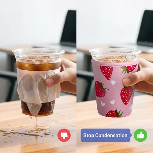 Iced Coffee Sleeve Reusable Neoprene Cup Sleeves, Strawberry - color: Strawberry