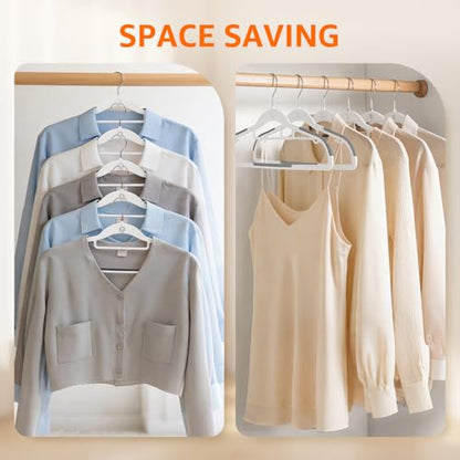 Yolife Cascading Plastic Clothes Hangers 10 Pack with Inner Hook for Vertical Storage, Slim Space Saving Hangers with Non-Slip Pads, 360° Swivel Metal Hook, Versatile, White & Gray - color: White & Gray