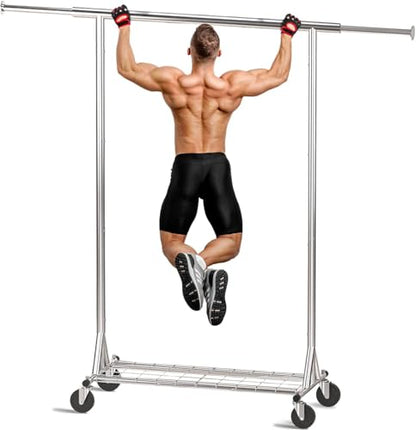 Heavy Duty Rolling Garment Rack with Wheels, 550LBS Clothing Rack (Silver) - color: Silver
