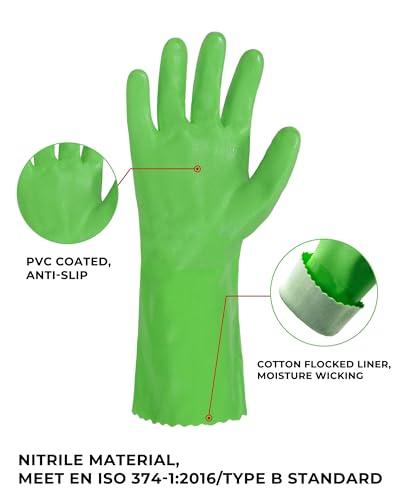 HANDLANDY Chemical Gloves, Heavy Duty Cleaning Gloves - color: Green (6 Pair), size: Large