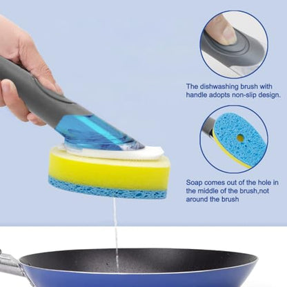 CELOX Dish Sponge with Handle, Non-Scratch Soap Dispensing Dishwand - color: Gray Handle , Blue Sponge Head