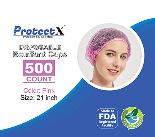 ProtectX 500-Pack Pink Disposable Hair Nets, Elastic Head Cover, Bouffant Caps, Sanitation Head Cover for Food Service, Spa Men & Women - 21 inch - size: Pink 500 Pack