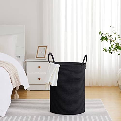 VIPOSCO 72L Tall Woven Laundry Basket Hamper, Black - color: Black, size: 72L