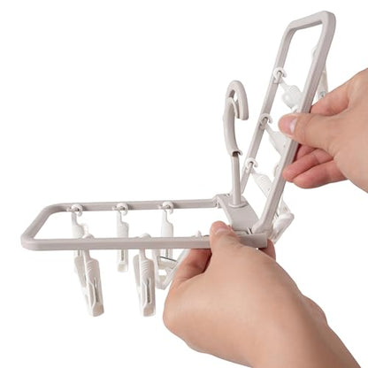 Clothes Drying Racks 2 Pack Small Folding Portable Hangers with 12 Clips - color: Gray,light Pink-2 Pack