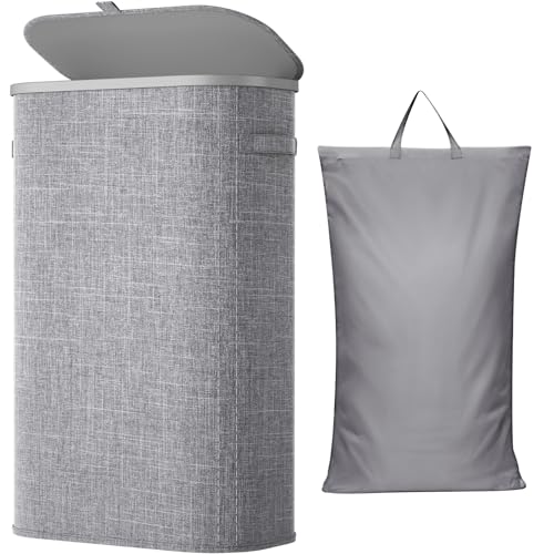 Lifewit Slim Laundry Basket with Lid and Removable Bag, 65L, Gray - color: Gray, size: 65L