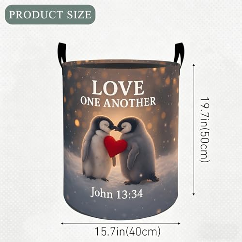 Penguin Heart Laundry Basket Hamper, Organizer Bins Gifts for Women Kids, Snow Animal Art Foldable Waterproof Clothes Hamper Handles Storage Bucket for Bedroom Bathroom Room Decor 19.7"x15.7" - color: Penguin