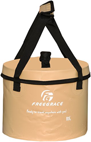 Freegrace Collapsible Water Bucket with Lid 10L Portable Camping Wash Basin - color: Khaki, size: 10L