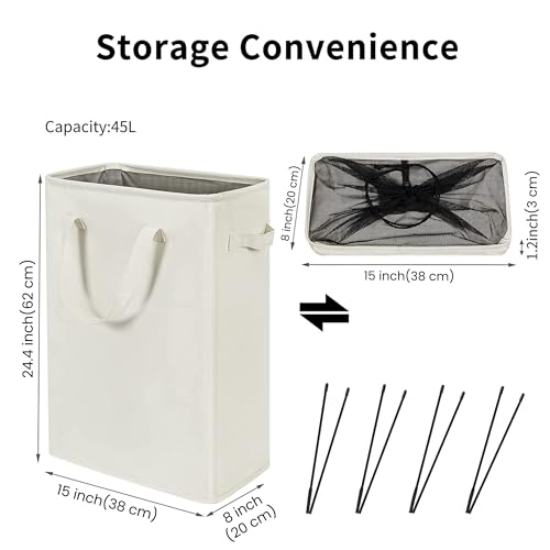 Narrow Laundry Hamper, Skinny Laundry Basket, 45L Beige, 24" - color: Beige