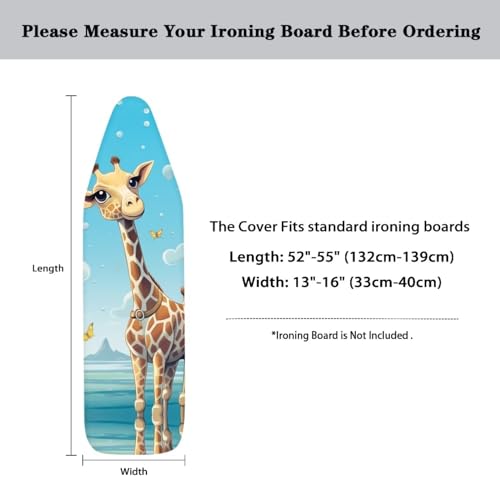 Flashideas Cute Giraffe Ironing Board Cover and Pad Standard Size Ironing Board Cover and Pad Ventilate Extra Wide Ironing Pad for Table Modern Design - color: Cute Giraffe