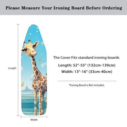 Flashideas Cute Giraffe Ironing Board Cover and Pad Standard Size Ironing Board Cover and Pad Ventilate Extra Wide Ironing Pad for Table Modern Design - color: Cute Giraffe