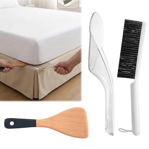 Mattress Lifter & Bed Sheet Tucker Tool Set - Mattress Wedge Elevator for Easy Lifting Mattress, Bed Maker Tool for Changing Sheets, Bed Skirt Tucking & Cleaning with Built-in Dust Brush
