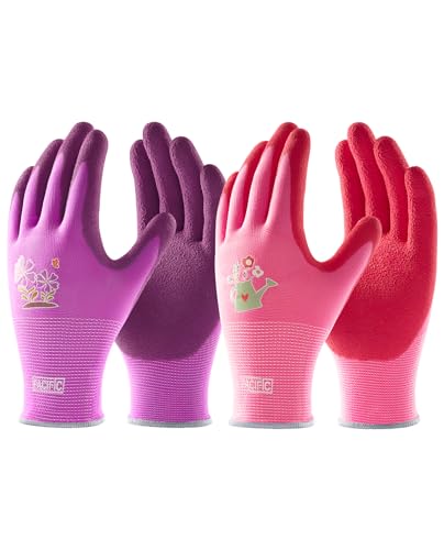 PACIFIC PPE 2 Pairs Gardening Gloves for women and Ladies, Rubber Coated Garden Gloves, Outdoor Protective Work Gloves, Small, Pruple & Red - color: Purple+red, size: Small (Pack of 2)