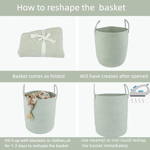XUANGUO Cotton Rope Laundry Basket Hamper for Clothes,Large green - color: green, size: Large