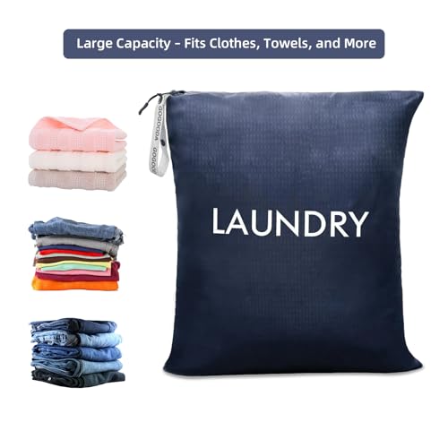 GOGOODA Travel Laundry Bags Reusable Dirty Clothes Bag with Handle - color: Navy Blue & Green