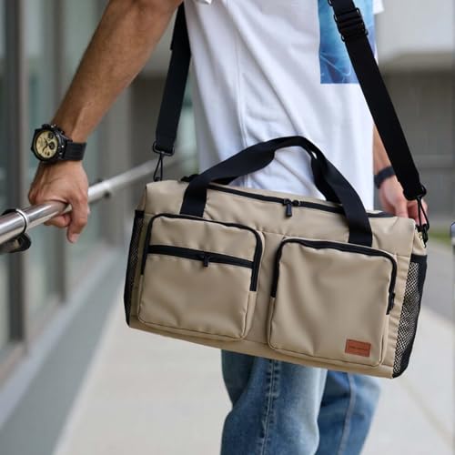 Travel Duffel Gym Bag Large Capacity Adjustable Strap Khaki Travel Unisex - color: Khaki