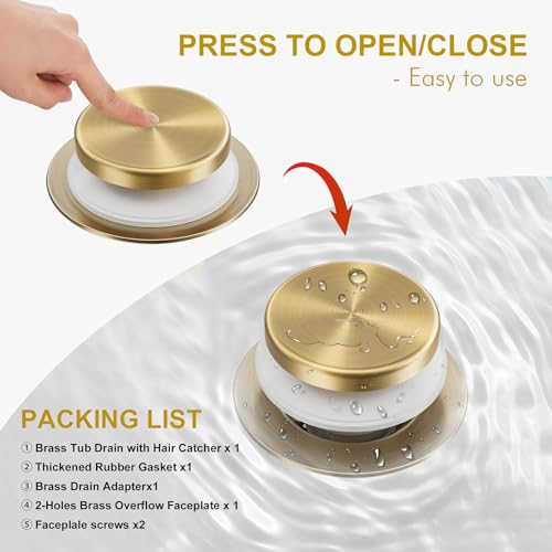Champagne Bronze Bathtub Drain Kit with Overflow and Hair Catcher - color: Champagne Bronze