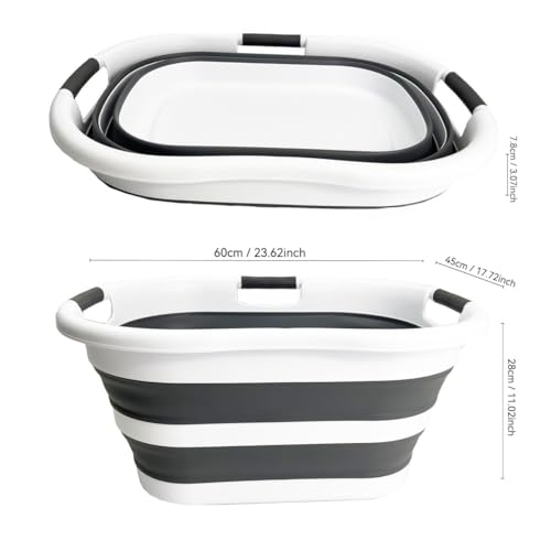 SAMMART 40L (10.5 gallon) Plastic Foldable Laundry Basket/Tub - Collapsible, Space Saving and Portable Laundry Hamper, Ideal for Home, Travel, Dorm, and Camping (1, White/Steel Gray) - color: White/Steel Gray